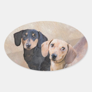 Sticker Ovale Dachshund (Smooth) Peinture - Art Chien original