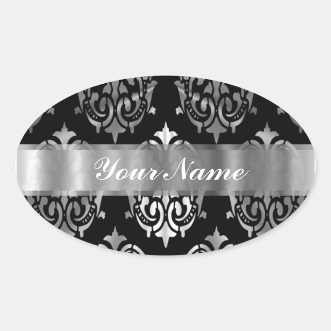 Sticker Ovale Damas noir et argent (Devant)