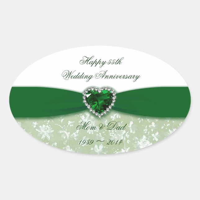Sticker Ovale Damask 55e anniversaire du Mariage (Devant)
