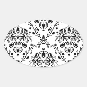 Sticker Ovale Damask blanc et noir