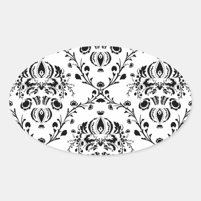Sticker Ovale Damask blanc et noir (Devant)