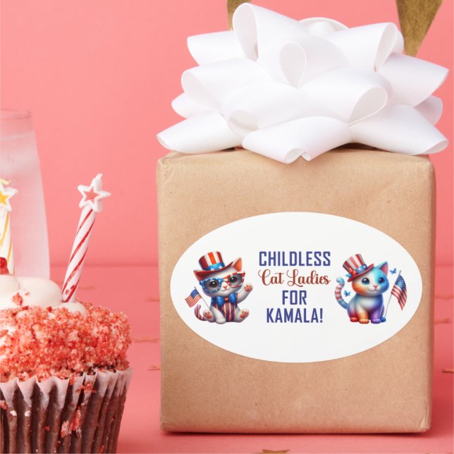 STICKER OVALE DAMES DE CHAT SANS ENFANT POUR KAMALA (Fête)