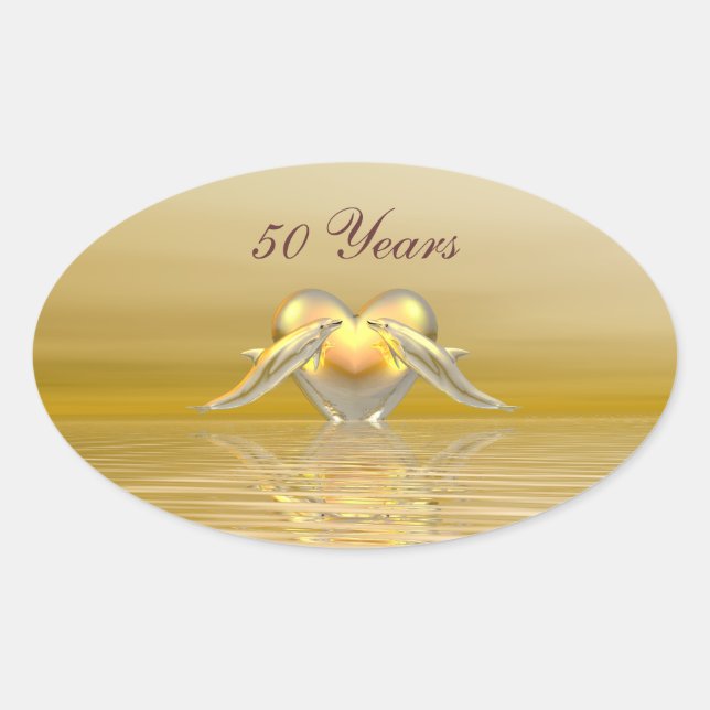 Sticker Ovale Dauphins et Coeur du Golden Anniversaire (Devant)