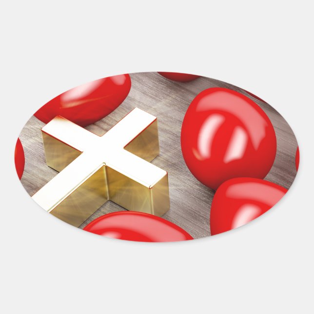 Sticker Ovale Décor de Pâques avec oeufs et croix (Devant)