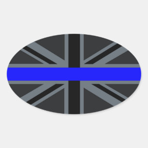 Sticker Ovale Décor Union Jack de Ligne Bleue Mince