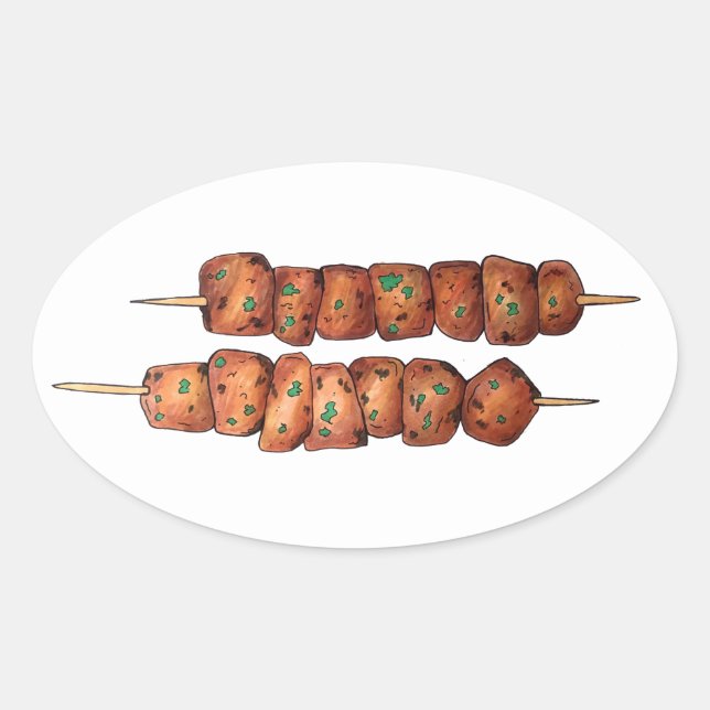 Sticker Ovale Délicieux Souvlaki Viande Porc brochette Cuisine g (Devant)