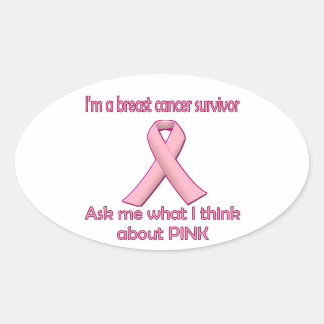 Sticker Ovale Demandez à un survivant du cancer du sein à propos (Devant)