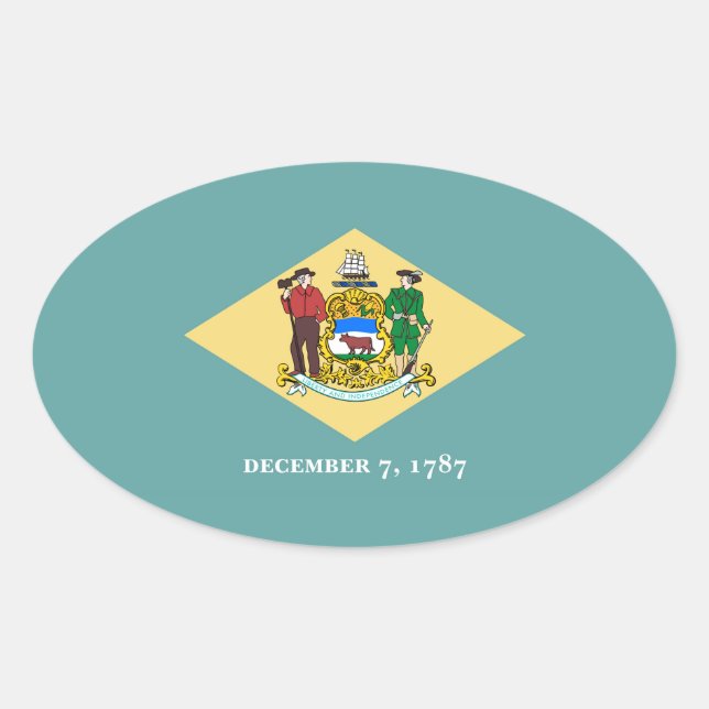 Sticker Ovale Design de drapeau d'état du Delaware (Devant)
