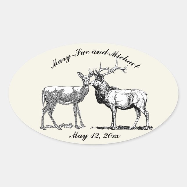 Sticker Ovale Design rustique de cerfs de bois (Devant)