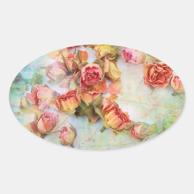 Sticker Ovale Design vintage rose sec (Devant)