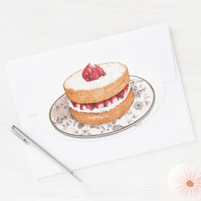 Sticker Ovale dessert vintage à la fraise (Enveloppe)