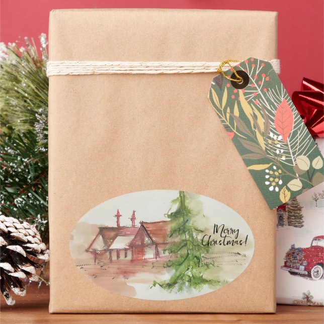 Sticker Ovale Dessin d'aquarelle original (vacances)