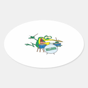 Sticker Ovale dessin humoristique de drummer de grenouille