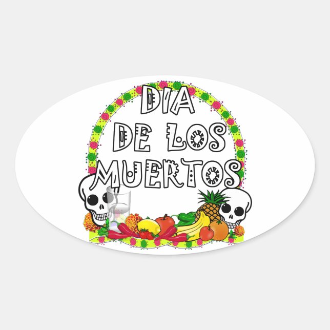 Sticker Ovale Dia De Los Muertos (Devant)