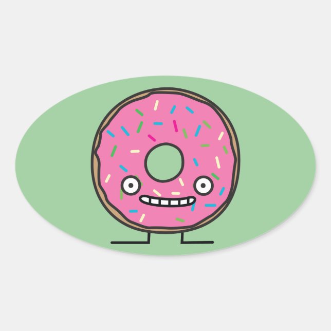 Sticker Ovale Dingue de beigne avec sauterelles de glaçage rose (Devant)