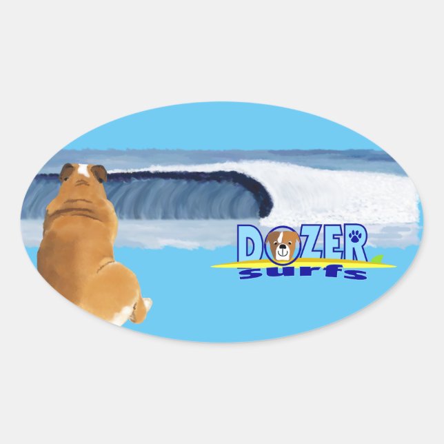 Sticker Ovale Dozer remercie l'océan. (Devant)