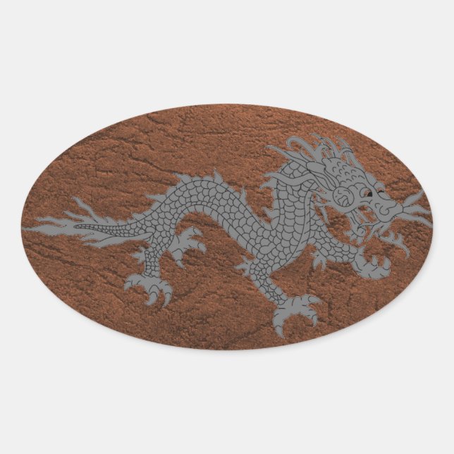 Sticker Ovale Dragon bhoutanais en cuir (Devant)