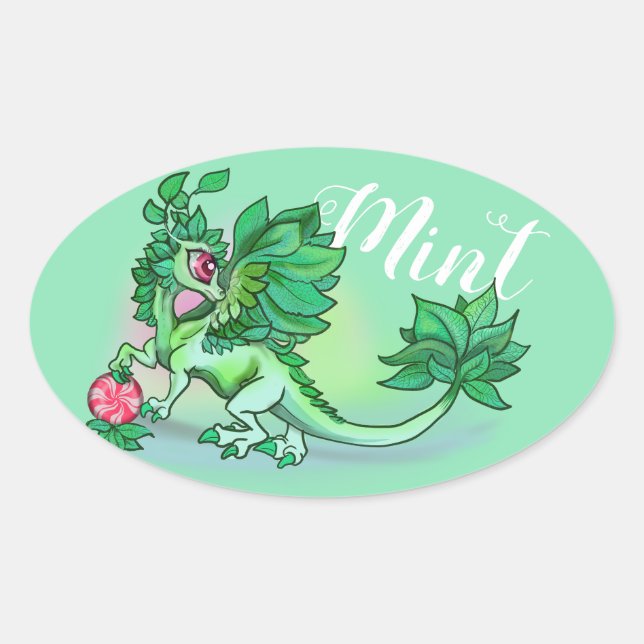 Sticker Ovale Dragon de jardin d'herbes de Mint~lil' (Devant)