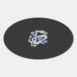 Sticker Ovale Dragon de style Chrome dans Peau de serpent noir I