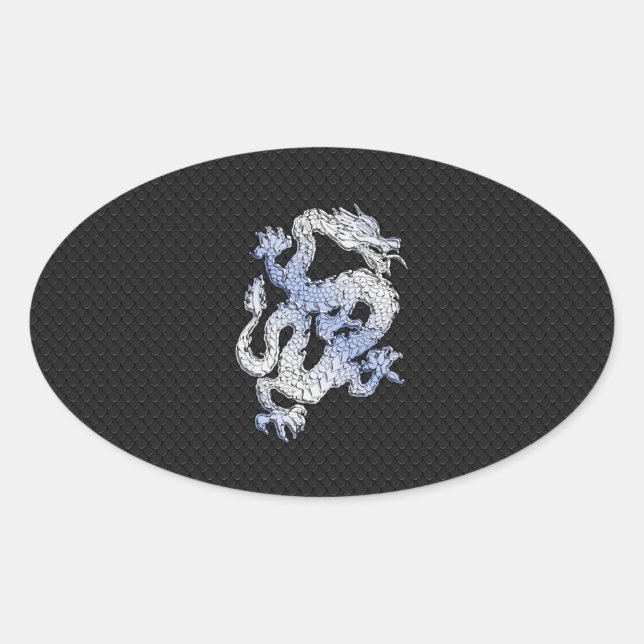 Sticker Ovale Dragon de style Chrome sur la peau de serpent noir (Devant)