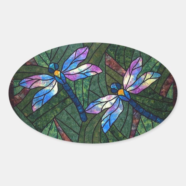 Sticker Ovale Dragonflies de verre (Devant)