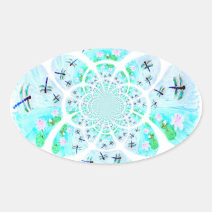 Sticker Ovale Dragonflies, Lily Flowers Patternes