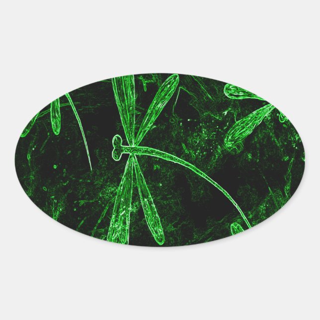 Sticker Ovale Dragonlies Neon Green (Devant)
