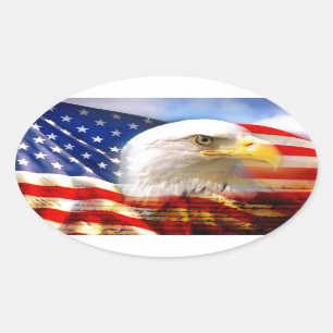 Sticker Ovale Drapeau américain avec Eagle chauve