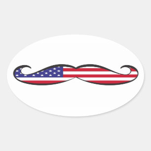 Sticker Ovale Drapeau américain Moustache