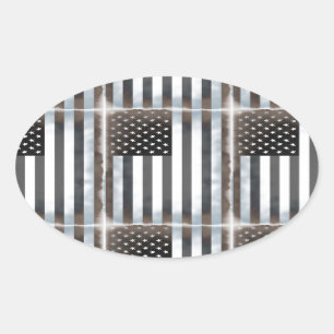 Sticker Ovale Drapeau américain noir et blanc