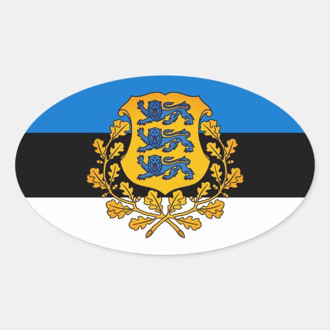Sticker Ovale Drapeau/armoiries de l'Estonie (Devant)