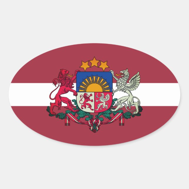 Sticker Ovale Drapeau/armoiries de Lettonie (Devant)
