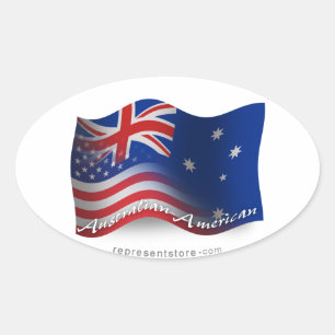 Sticker Ovale Drapeau australien-américain