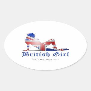 Sticker Ovale Drapeau britannique de silhouette de fille