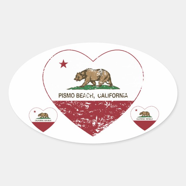 Sticker Ovale drapeau californien pismo coeur de la plage (Devant)