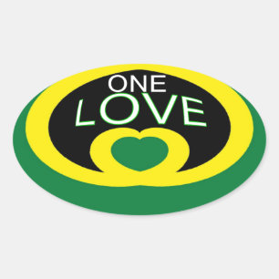 Sticker Ovale Drapeau cardiaque jamaïcain amour
