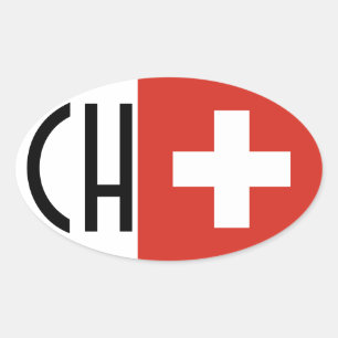 Sticker Ovale Drapeau "ch " des QUATRE Suisse