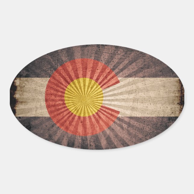 Sticker Ovale Drapeau cool Grunge Colorado (Devant)