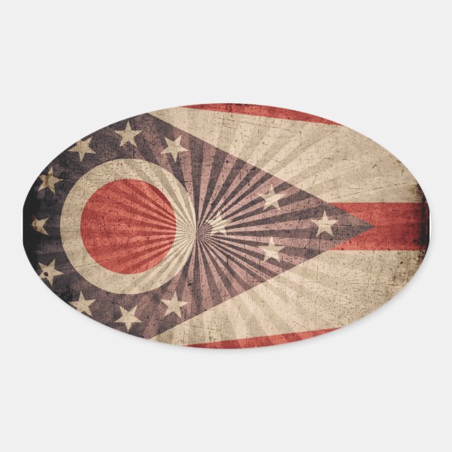 Sticker Ovale Drapeau cool Grunge Ohio (Devant)
