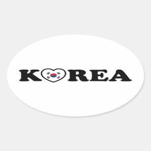 Sticker Ovale Drapeau coréen Love Heart