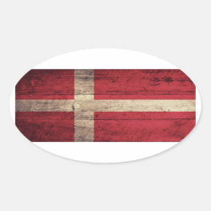 Sticker Ovale Drapeau Danemark en bois