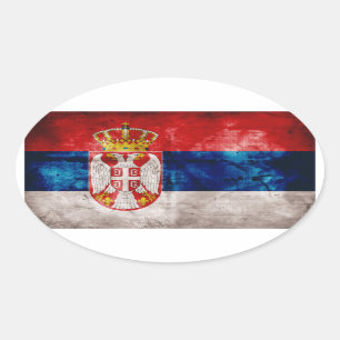 Sticker Ovale Drapeau de la Serbie patinée