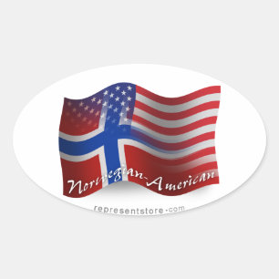 Sticker Ovale Drapeau de ondulation Norvégien-Américain