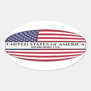 Sticker Ovale Drapeau des États-Unis d'Amérique établi 1776 