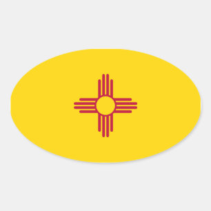 Sticker Ovale Drapeau d'État du Nouveau-Mexique/Mexique (Zia), É