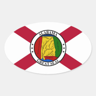Sticker Ovale Drapeau d'État/sceau d'État de l'Alabama superposé