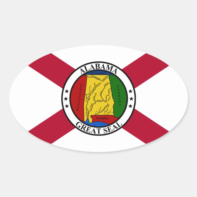 Sticker Ovale Drapeau d'État/sceau d'État de l'Alabama superposé (Devant)