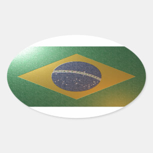 Sticker Ovale Drapeau du Brésil Métallisé
