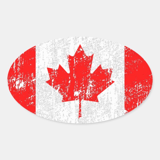 Sticker Ovale Drapeau Du Canada Déchiré (Devant)