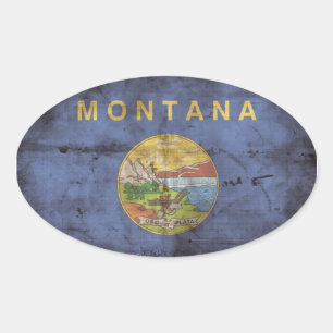 Sticker Ovale Drapeau du Montana usé ;